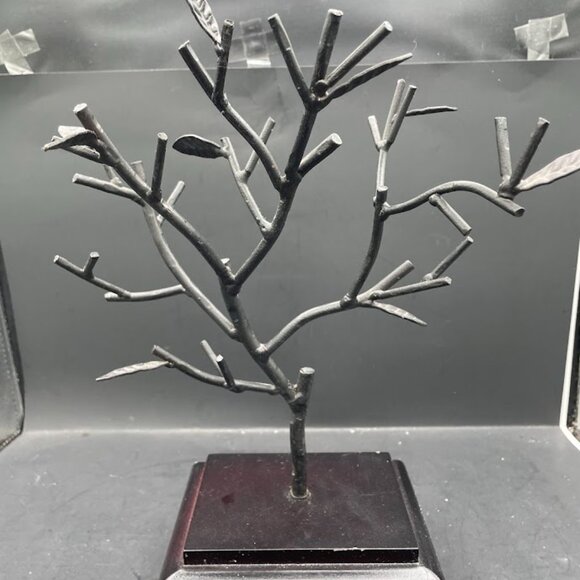 Black Metal Decorative Tree on Brown Wood Base Velvet Bottom Metal Tree Decor - Picture 7 of 11